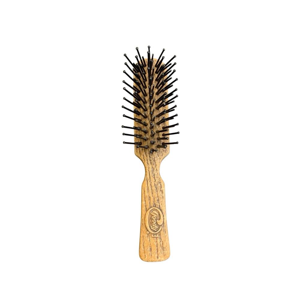 GOODY Ball Tip Hair Brush 6” Purse Travel Size Brown Wood Grain USA VTG